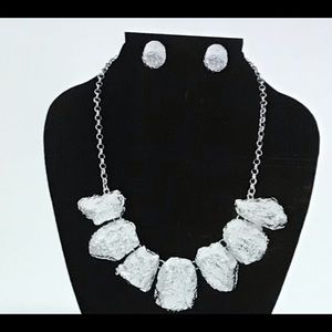 Rhodium Textured Metal Necklace Set